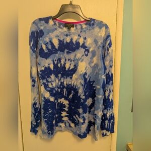 Charter Club Cashmere Blue and White Tie-Dye Long Sleeve Sweater